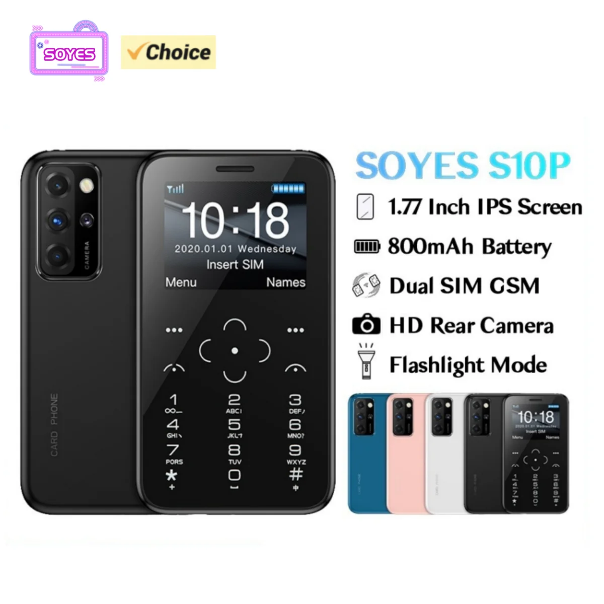 SOYES S10P Ультратонкий мобильный телефон 2G GSM 800 мАч Портативная студенческая клавиатура с запасом Поддержка различных яз...