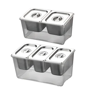 Chilled Condiment Server Tray with Lid Multi Compartments Food Storage Container Kitchen Seasoning Box for Camping Bars