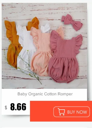 Organic Cotton Baby Girl Clothes Summer New Double Gauze Kids Ruffle Romper Jumpsuit Headband Dusty Pink Playsuit For Newborn 3M