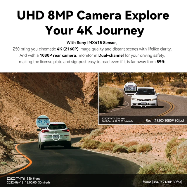 DDPAI Dash Cam Z50 Front and Rear 4K Cam Car Camera with 4K Built-in WiFi GPS ADAS Dual Dash Camera Car DVR Support Rear Cam - Image 2