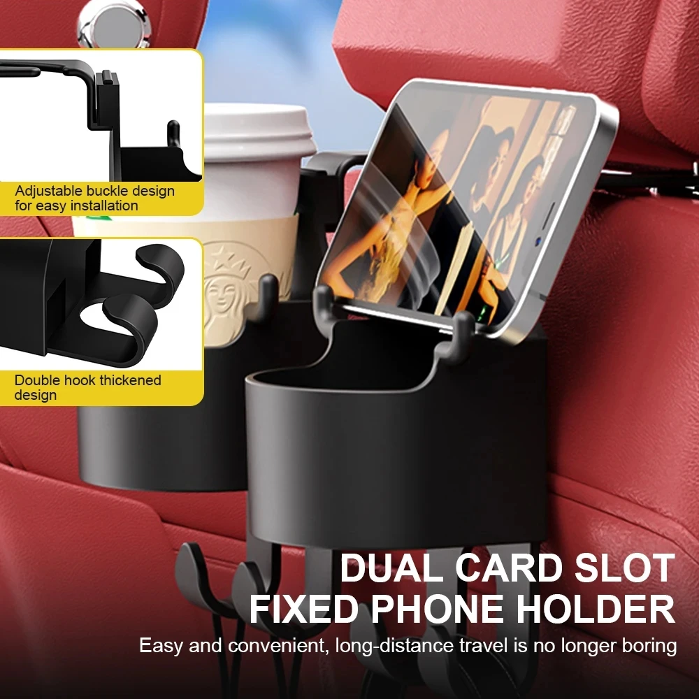 Car Seat Hook Hanger Car Seat Headrest Hook Hanger Storage Organizer Universal with Cup Holder for Handbag Fit Universal Vehicle Car Accessories