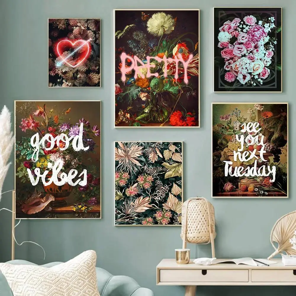 

Good Vibes, цветочный холст, искусство, искусство, цитаты, Настенный декор для спальни