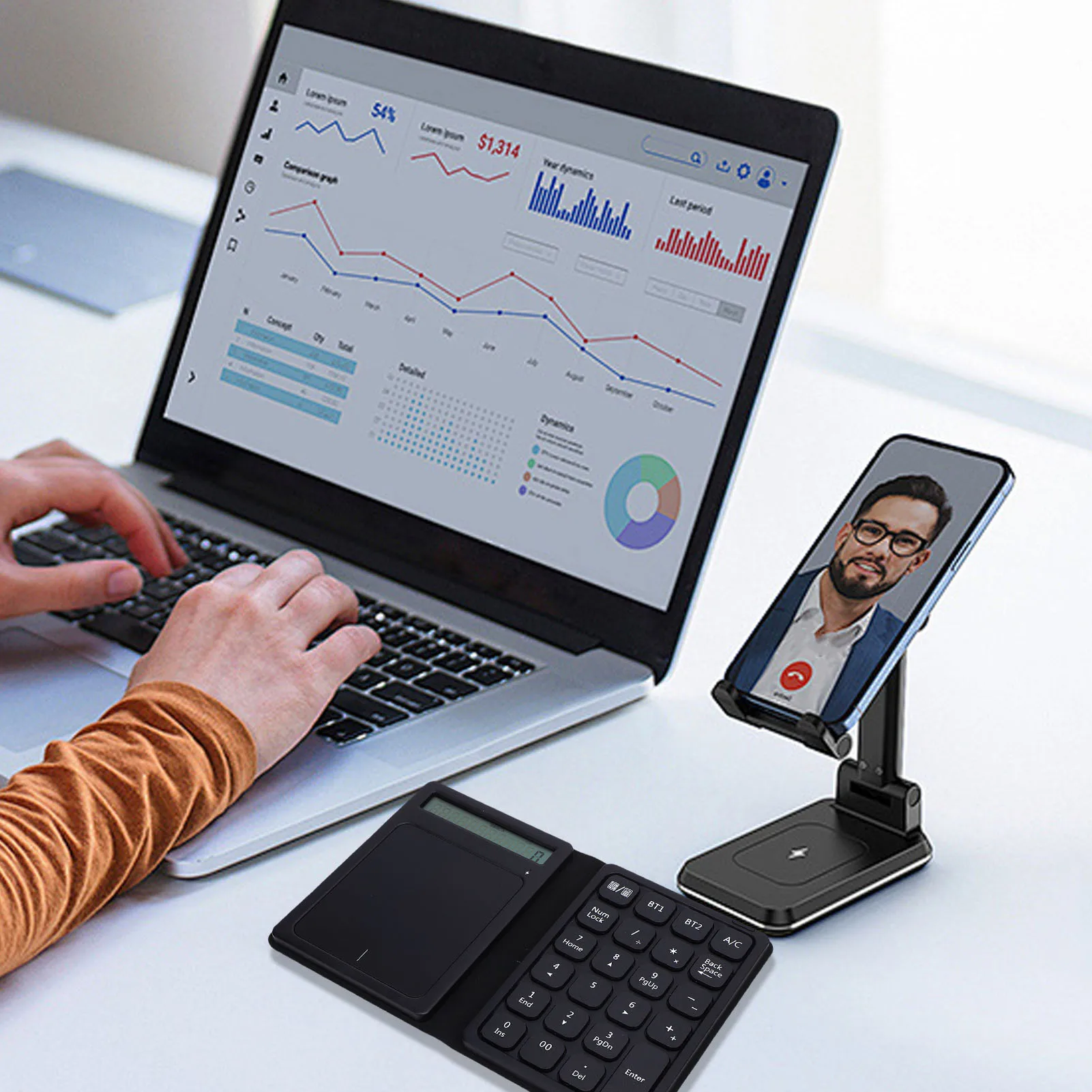 Wireless Numeric Keypad 2 Device Connectivity Bluetooth Numeric Keyboard Foldable Calculator Function for Financial Accounting