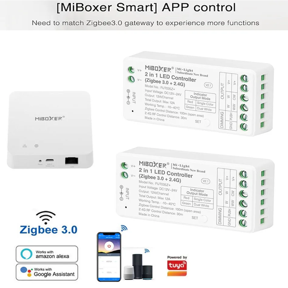 

Miboxer 2,4G пульт дистанционного управления Zigbee 3,0 один цвет/двойной белый FUT035Z + RGB/RGBW/RGBCCT FUT037Z + 2/3 в 1 контроллер светодиодной ленты 12 В 24 В