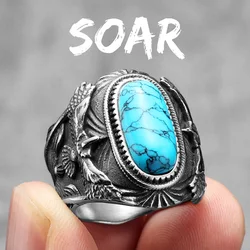 Luxurious Turquoise Gemstone Men's Ring - Retro Classic Jewelry Gift - 8 (R989 - Soar)