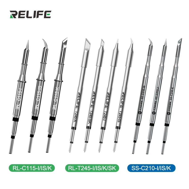 RELIFE C210 T245 C115 Soldering Iron Tips Lead Free Heating Core Compatible JBC Sugon Aifen Aixun GVM Soldering Station Handle oss team c210 t245 c115 soldering iron tips lead free heating core compatible sugon aifen aixun gvm soldering station handle