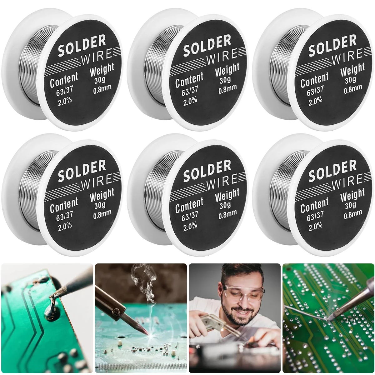 

6Pcs Solder Wire Professional 0.8mm Tin Soldering Wire 30g Electric Soldering Repairing Solder Wire Premium High-Purity Rosin