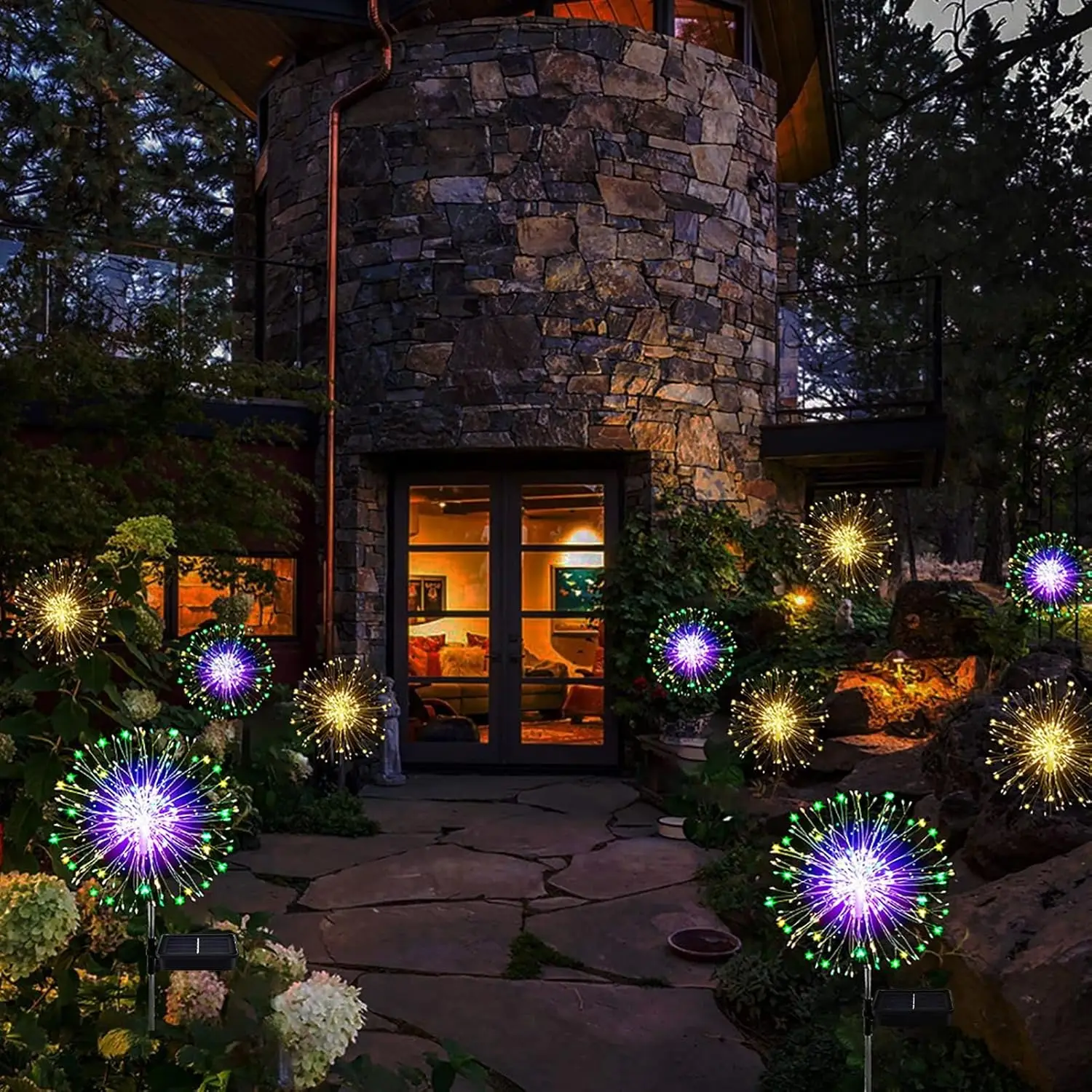 Guirlande lumineuse solaire pour jardin extérieur, 60/200/420 LED, motif pissenlit, à planter, idéale pour Noël et Halloween. Décoration de pelouse._voghion.com