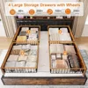 Queen Bed Frame with 4 Storage Drawers and Upholstered Headboard Meal Bed Frame Queen Size Built in Charging Station,Noise Free 3