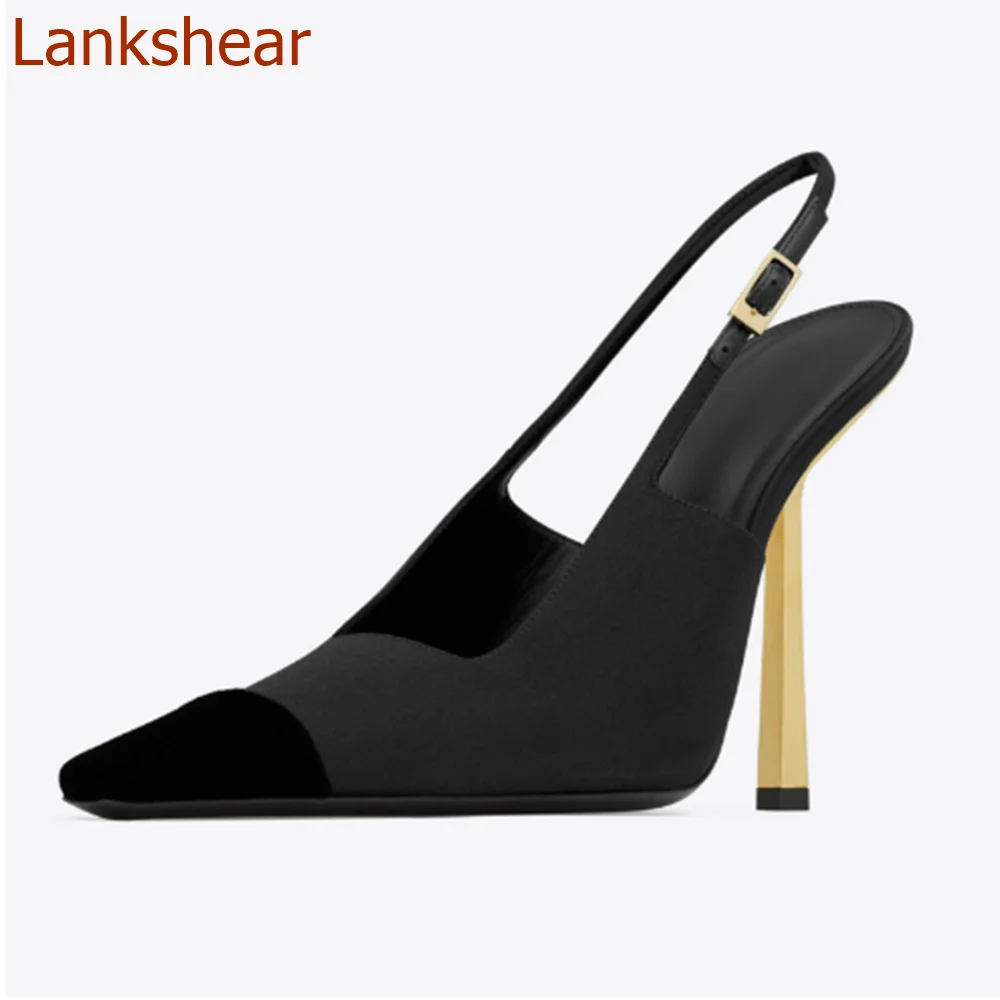 

Square Toe Stiletto Heels Women Sandals Slingback Mixed Color Fashion Casual Buckle Strap Sexy Women Shoes 2024 New Arrivals