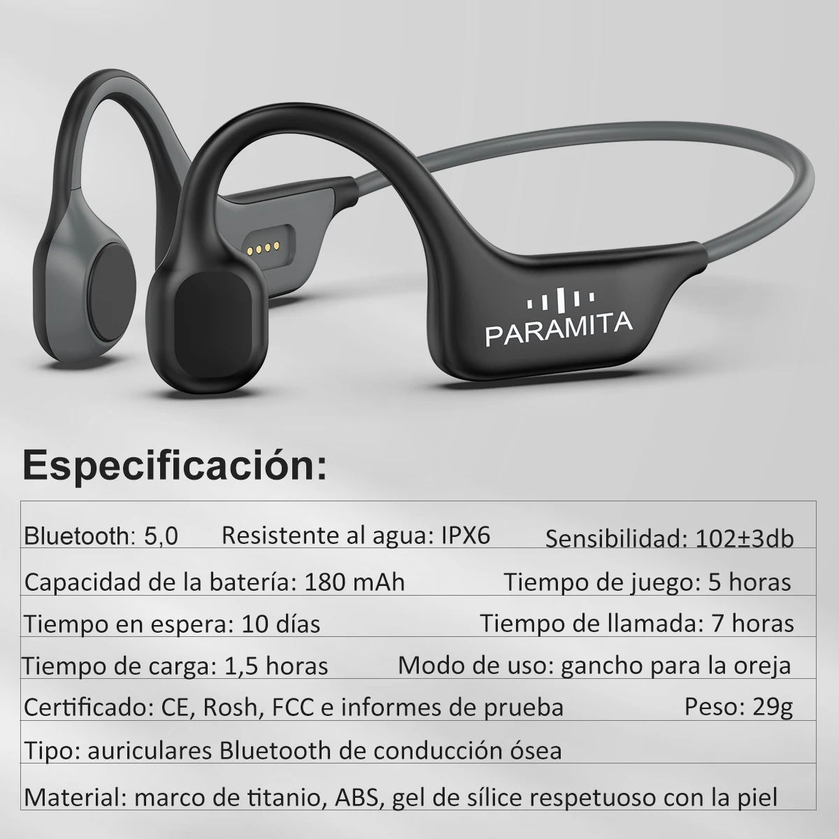 Paramta-auriculares de conducción ósea Real, inalámbricos por Bluetooth, Auriculares deportivos impermeables con micrófono para entrenamientos y correr