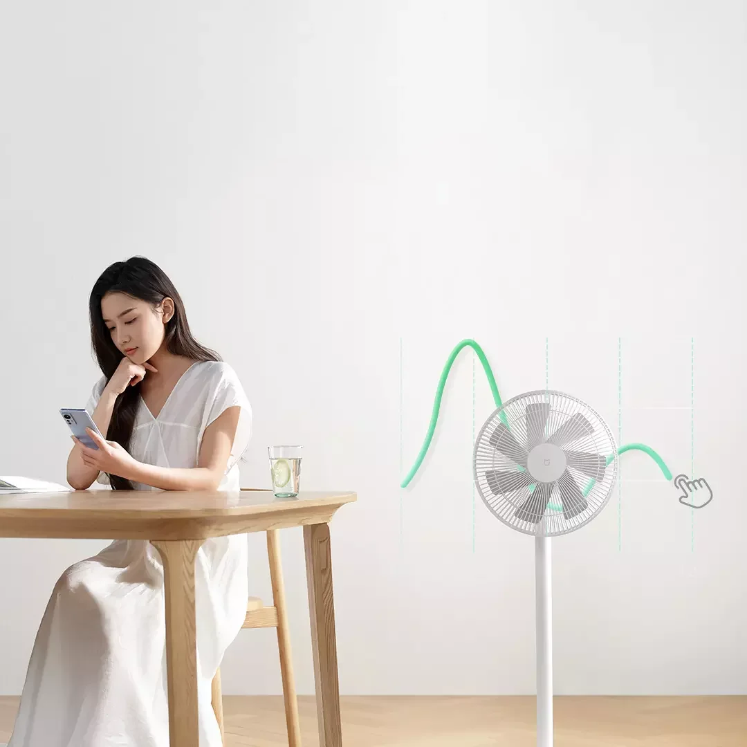MIJIA Smart DC Inverter Standventilator 1x Upgrade mit 7 Flügeln, 140° Weitwinkel-Luftstrom, leiser Lüfter mit 25,6 dB, Powerbank_voghion.com