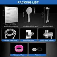 2-IN-1 Bathroom Shower Combo High Pressure Rainfall Shower Head with Extension Arm Handheld Shower Head with Wall Bracket Hose 2