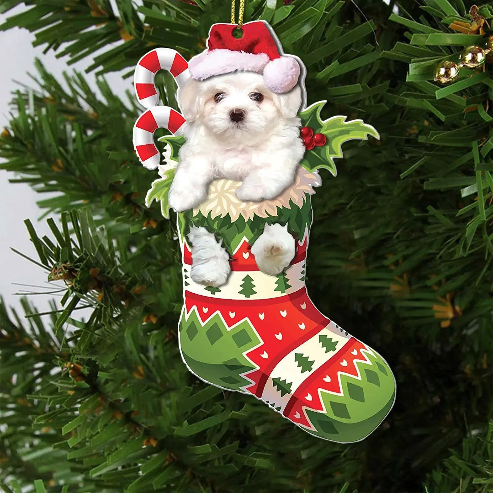 

New Pet Cat Dog Car Pendants Christmas Home Decoration Acrylic Car Backpack Hanging Xmas Socks Candy Ornament 2024 Navidad Gifts