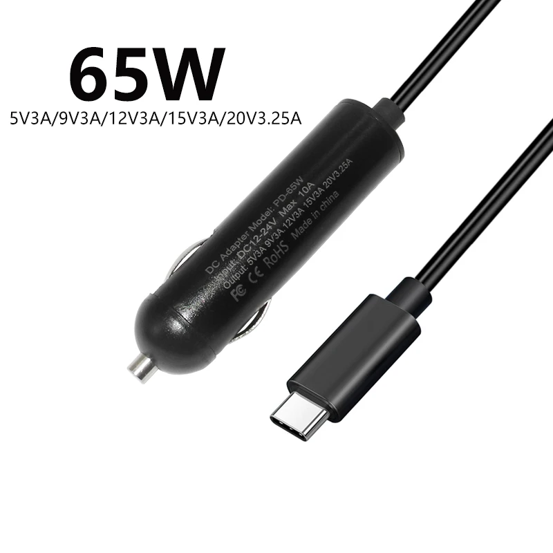 Usb c tipo c pd Carregador de Carro dc Fonte Alimentação Adaptador para Macbook Lenovo Asus hp Portátil Tablet Telefone do Carro Adaptador 65w 20v