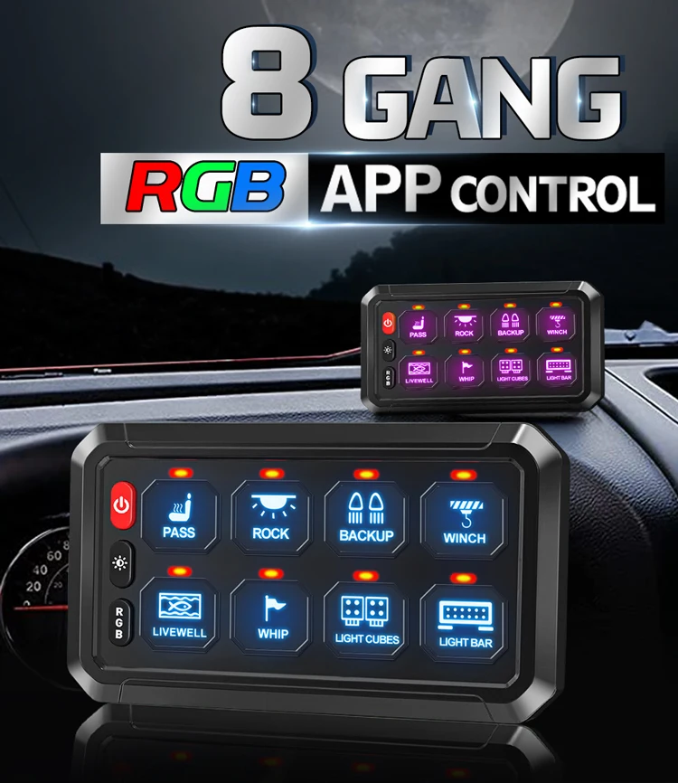COLIGHT 12V 24V 12 Gang 8 Gangs Universal Led Switch Panel APP Control Adjustable RGB Colors Brightness Multifunction for Car