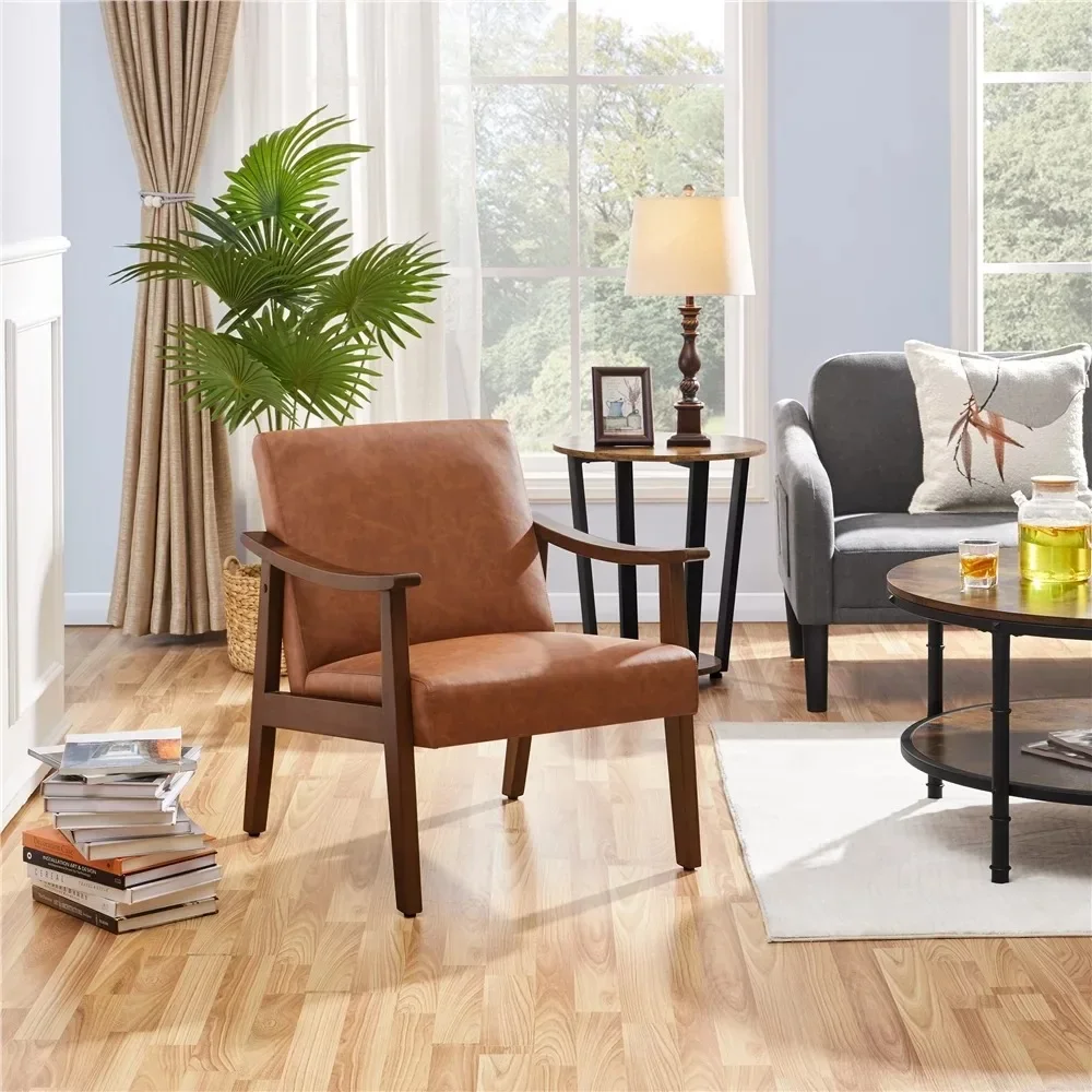 

Accent Chair with Foam Rubber Wood Cushioned Seat and Tilt Backrest, Leather Armchair