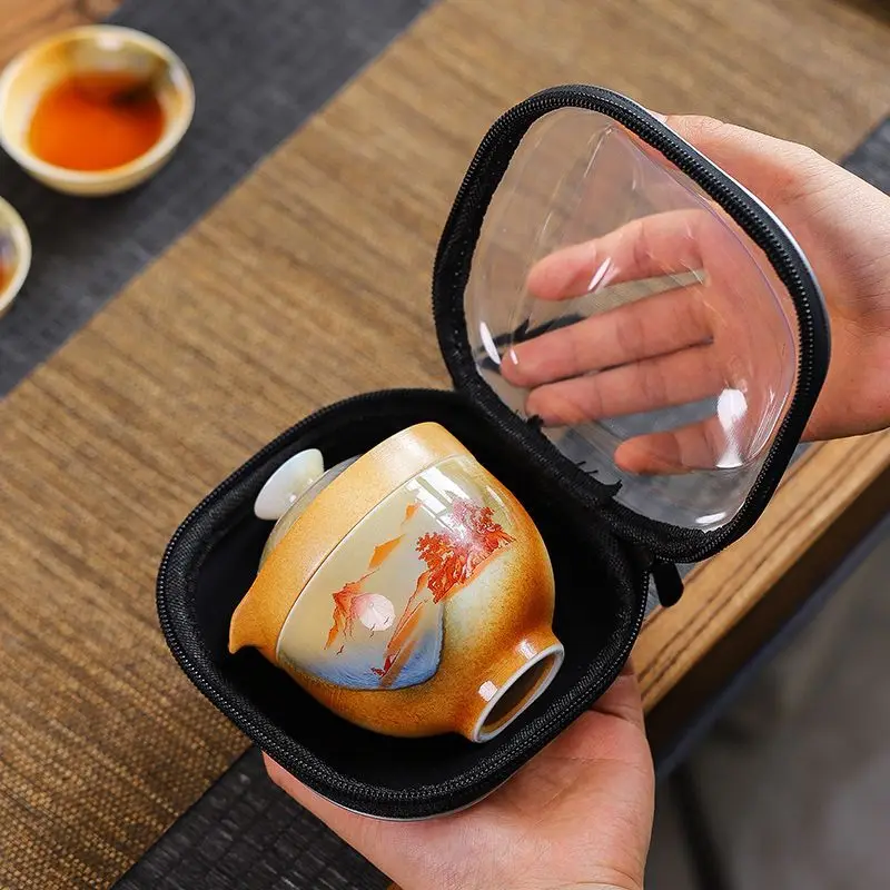 Travel Tea Set Express Cup Portable Small Carry on Bag Outdoor Kung Fu Pot