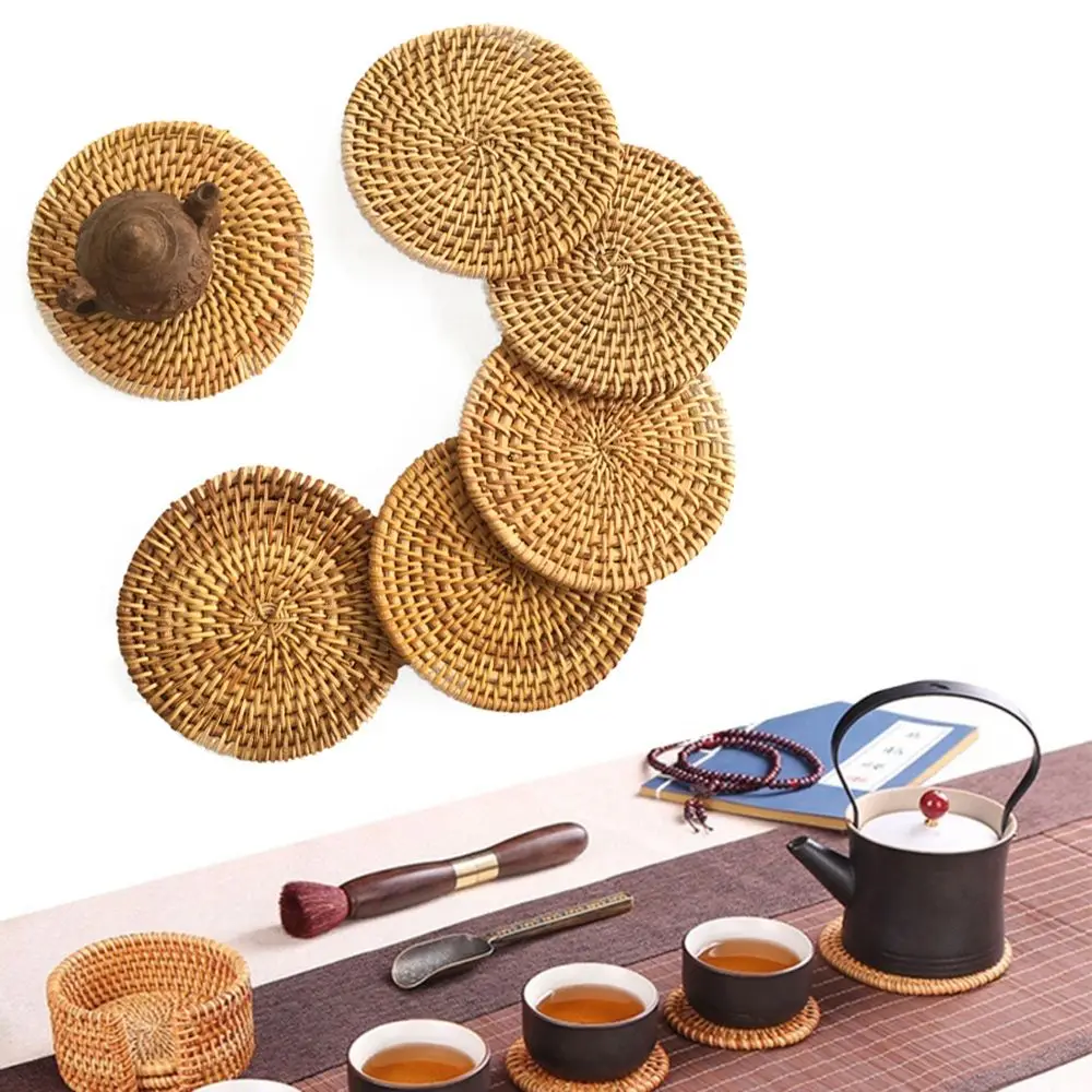 

Hand-made Durable Woven Insulation Coffee Cup Table Mat Rattan Coaster Bowl Pad Cup Mat Placemat