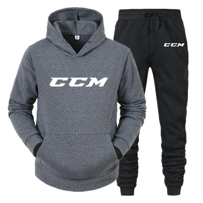CCM Man Sets Hat Running Hoodie Sweatpants Men's Set 2PK Autumn Winter clothing Casual Woolen Hoodie suit Sportswear men sets 3