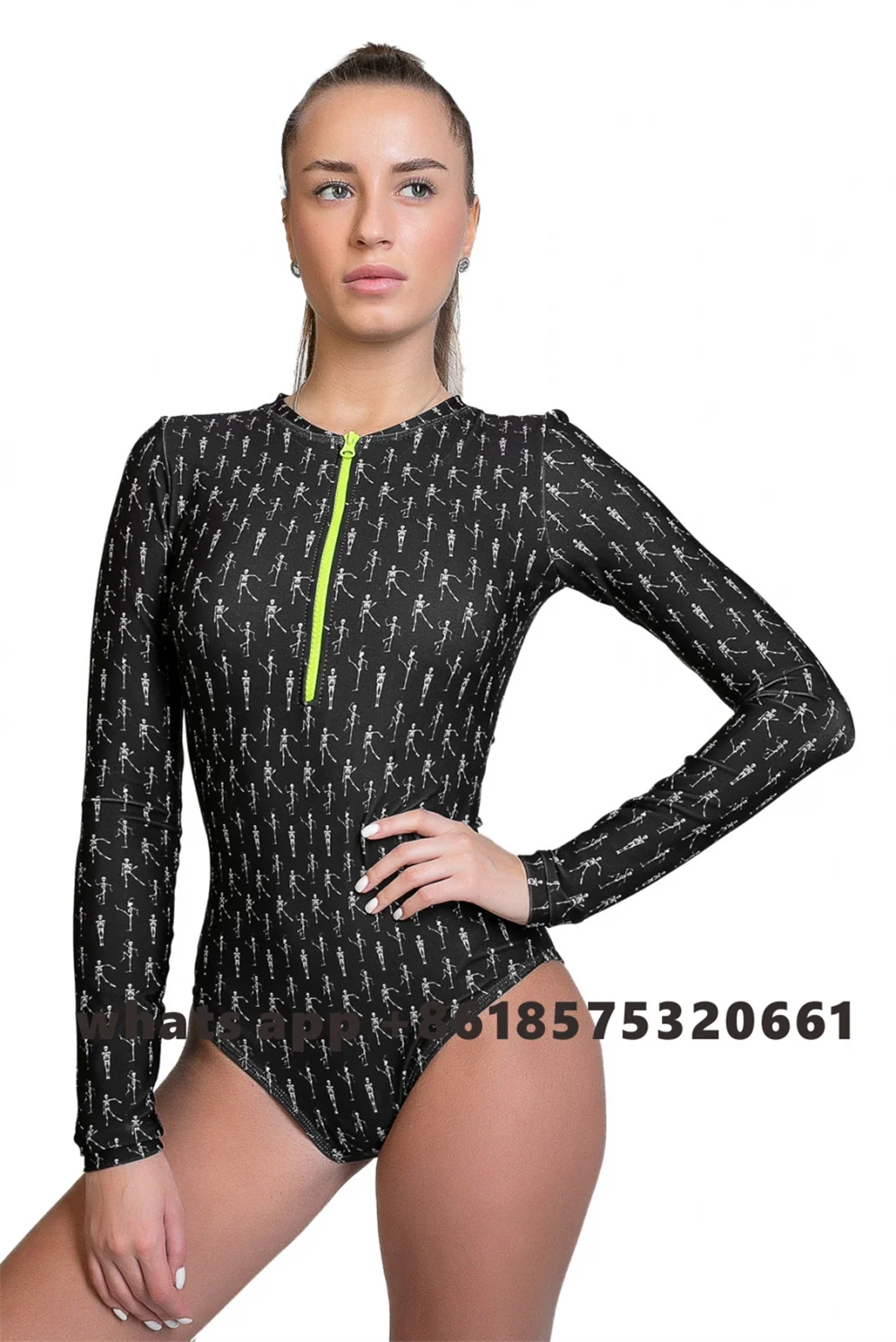 Wave Harmony One Piece Swimsuit Female Swimwear Long Sleeve Front Zipper Sun Protection Bathing Suit Surfing Beach Bodysuit