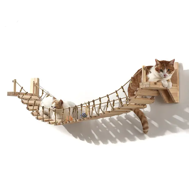 1m Wall-mounted Wooden Cat Bridge with Rope Netting Comfortable & Sturdy Climbing Space for Cats Ideal for Indoor Cat Furniture 1m Wall-mounted Wooden Cat Bridge with Rope Netting Comfortable & Sturdy Climbing Space for Cats Ideal for Indoor Cat Furniture