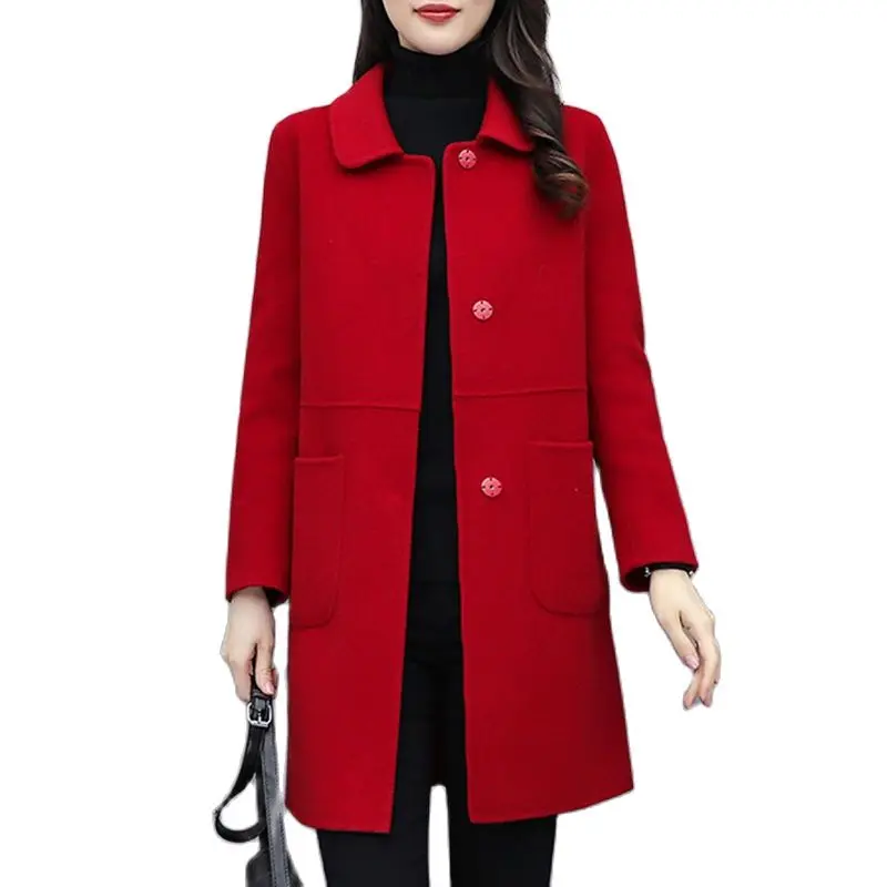 

Woolen Coat Women's Nice New Fall Winter No cotton/add cotton Loose Jacket Female Long Fashion Coat Wool Overcoat Plus Size 5XLC
