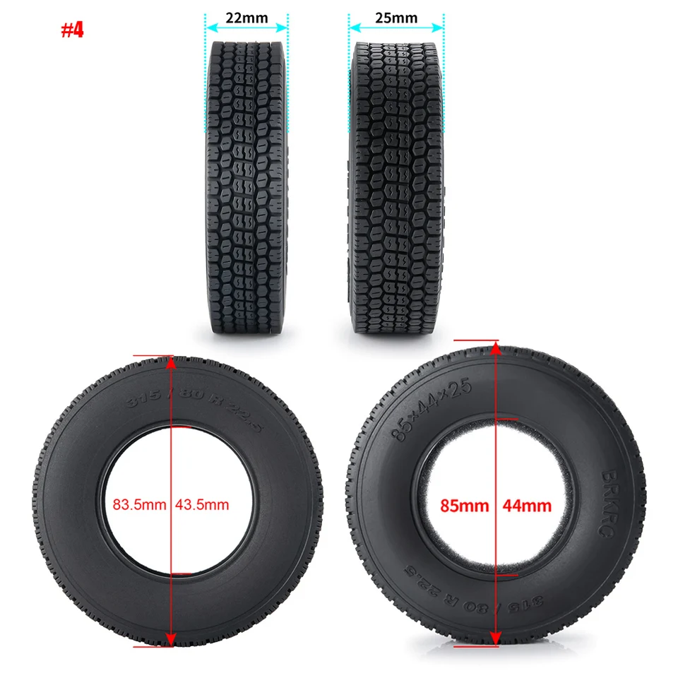 Rc Pneumatici Set Per Tamiya 1/14 22 Mm/25 Mm Di - Foto 4