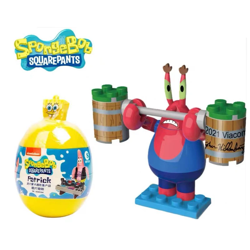 6-1pcs SpongeBob SquarePants Assemble Blocks Mini Twisted Egg Burger Doll Pie Star Crab Boss Children's Toy Birthday Gift
