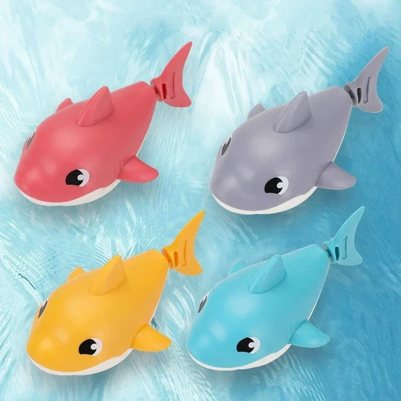 Baby Summer Cartoon Shark Water Play Toy with Wind Up Chain Outdoor Beach Swimming Clockwork Toys Baby Bathroom Toy for Children