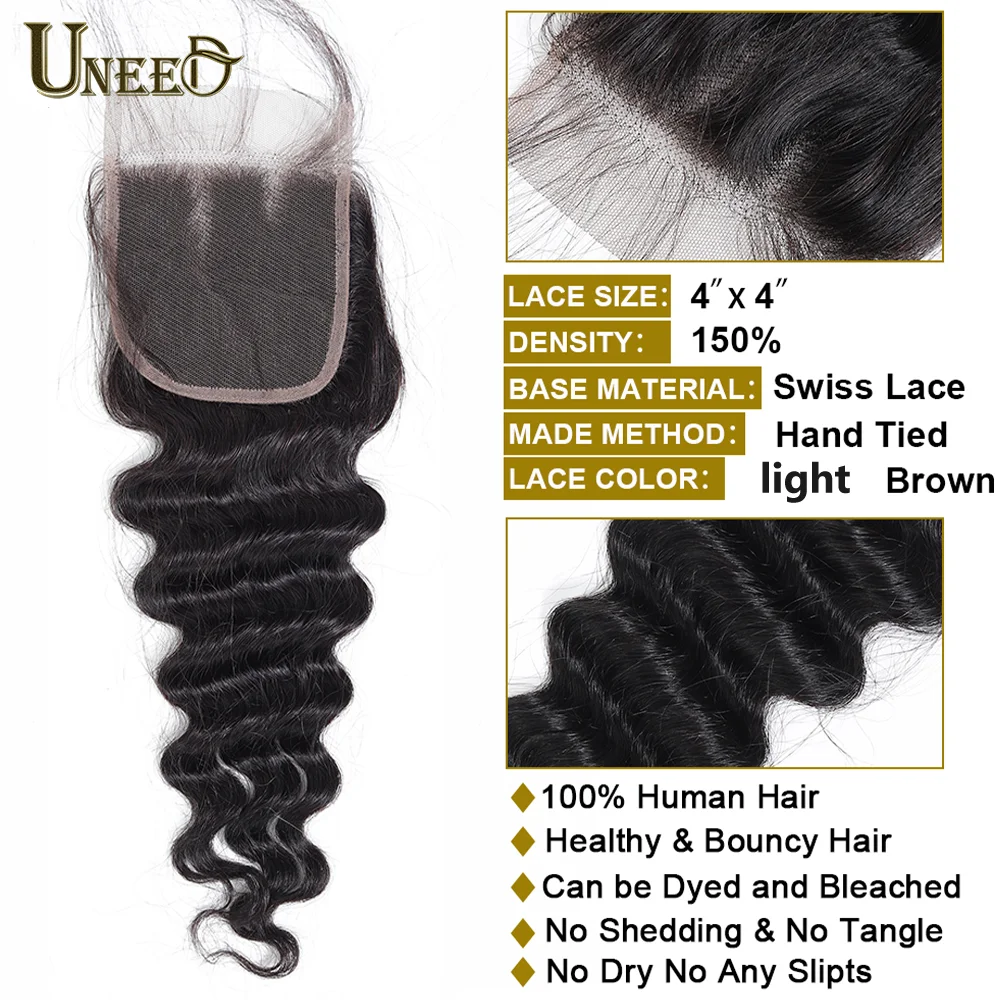 Ueed Hair Peruvian Loose Deep Wave Closure Free/Middle Part Human Hair Lace Closure 10"-20" Remy 120% Density Swiss Lace