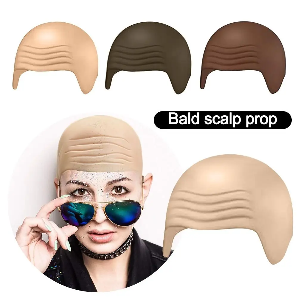 New Nylon Latex Bald Caps Thick Material Fashionable Bald Cosplay Hat Dress Up Latex Makeup Bald Head Wig Cap Party Prop