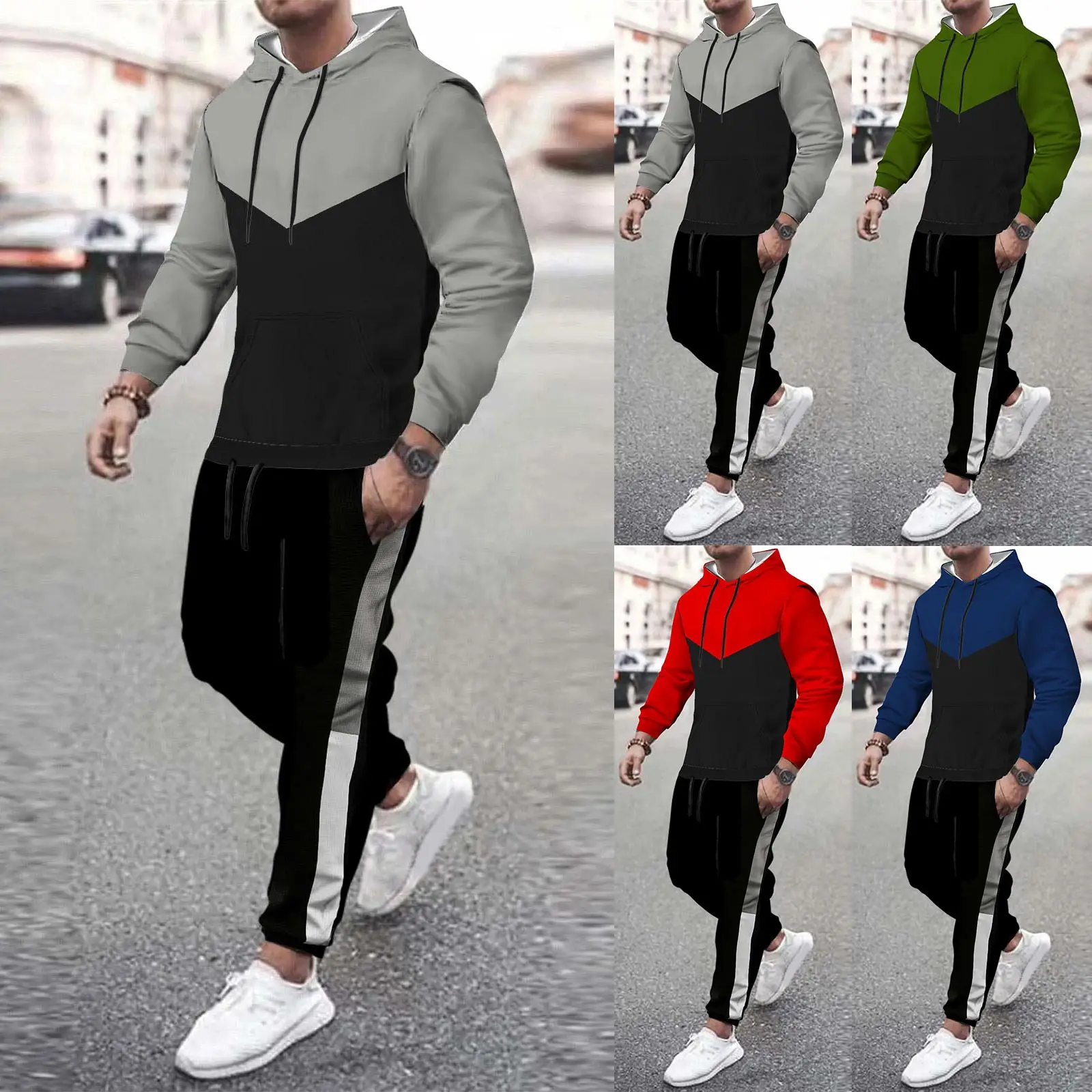 2023 NEW Autumn Patchwork Mens New Tracksuit Hoodies and Trousers High Quality Male Dialy Casual Sports Jogging Set mens tracksuit hoodies and   sweatpants high quality male dialy casual sports jogging set autumn outfits 2023 hot new sale