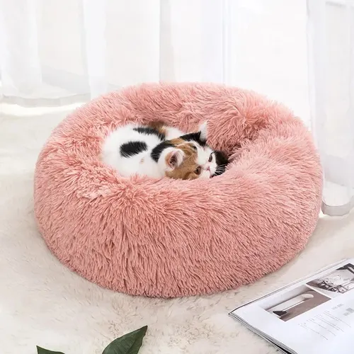 고양이 둥지 라운드 부드러운 얽히고 설킨 매트 실내 개 고양이 침대 애완 동물 용품 이동식 기계 세탁기 작은 애완 동물을위한 베개 침대 4