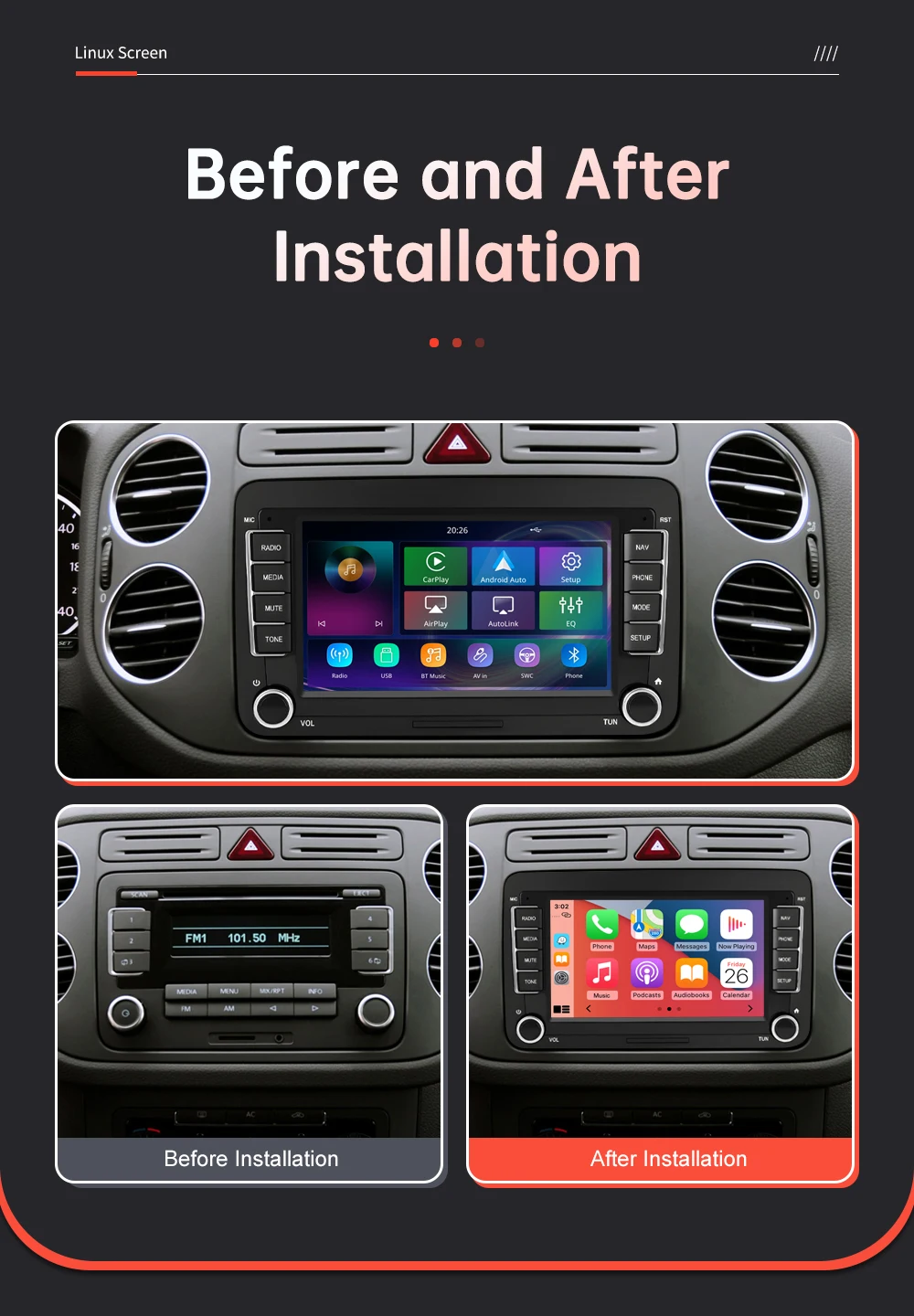 7 Zoll Linux Bildschirm Auto-Multimedia-Display Kabelloses CarPlay Android Auto Stereo-Audio für Volkswagen/Seat/Skoda/Passat/Golf/Polo – Detail 15