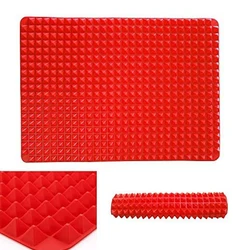Silicone Pyramid Baking Mat - Heat Resistant & Fat Reducing for Grilling, Roasting, and Pizza Baking (Red)