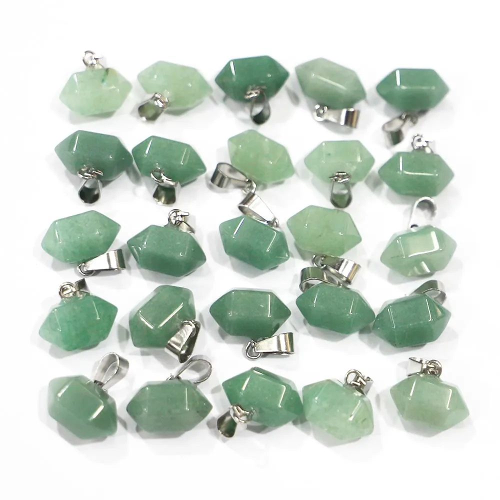 

Natural Stone Hexagonal Pillar Green Aventurine Ornament Pendants Necklace Charms DIY Jewelry Accessories Making Wholesale 24Pcs