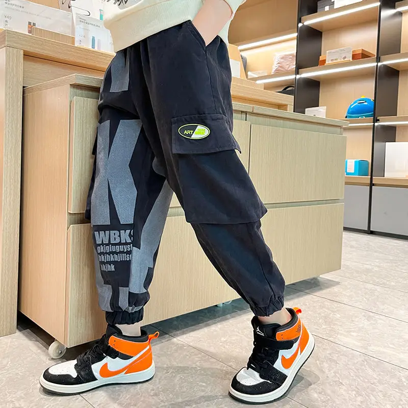 

2022 Boys Pants Fashion Jeans Letter Trend Sport Casual Pants Spring Autumn Teenage Children's Sweatpants Kids Trousers 5-14Year