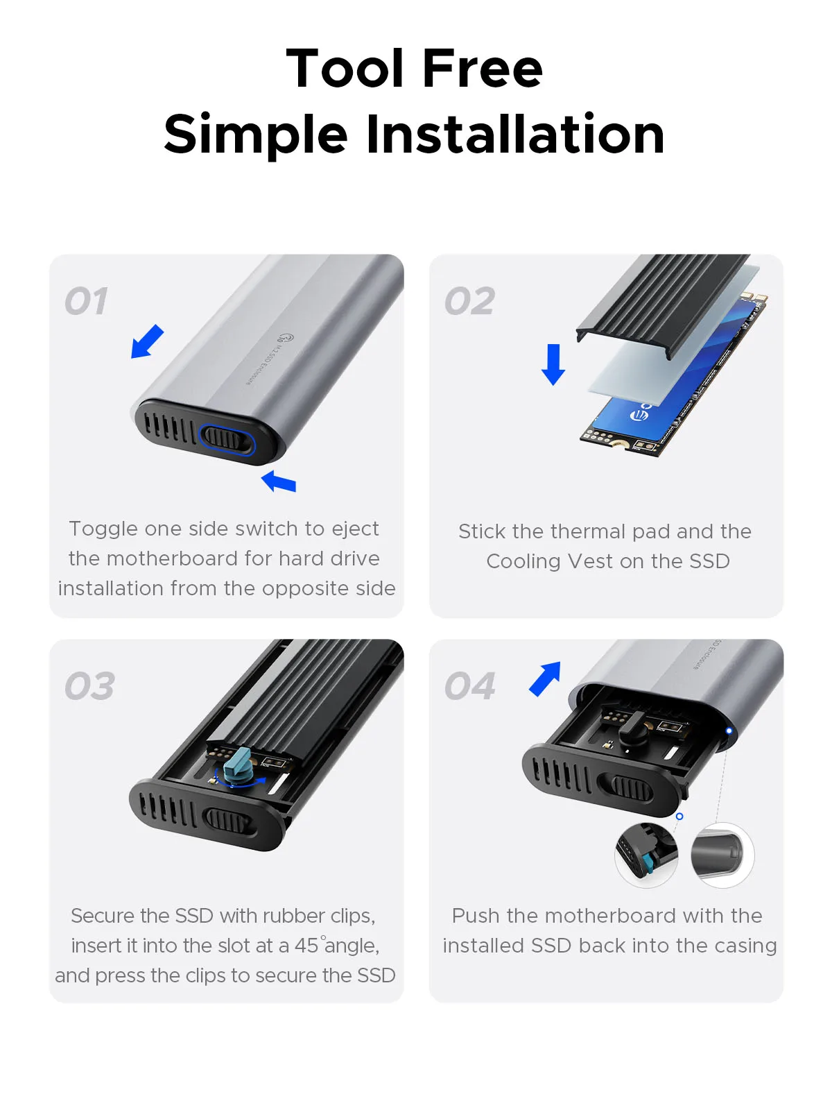 ORICO-M.2 NVMe SATA SSD Enclosure Tool-Free Adaptador