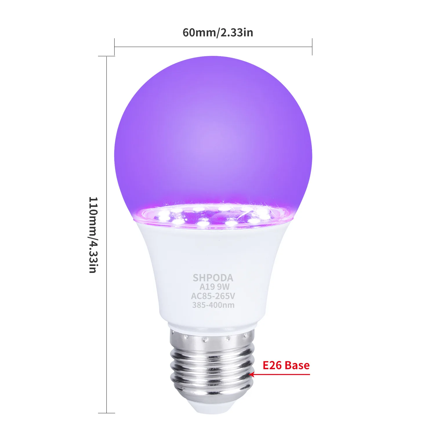 Ampoule structurels ente E26 9.5W, lumière violette et noire