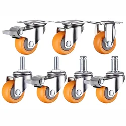 1pcs 1/1.25/1.5/2 inch Orange Swivel Castor Trolley Rubber Furniture Casters Wheels