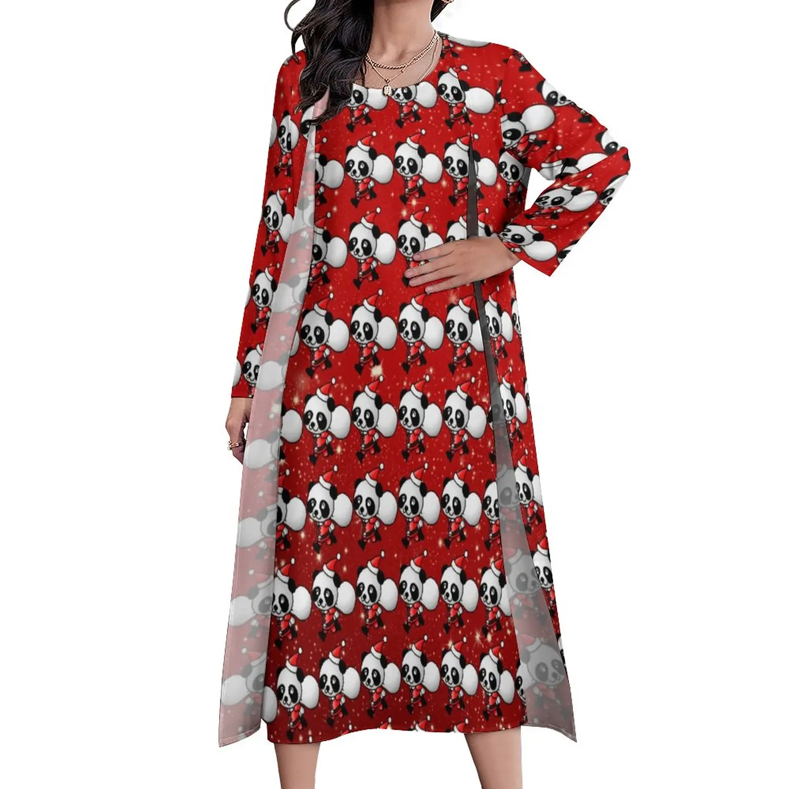 

Santa Panda Dress Christmas Print Modern Maxi Dress Streetwear Boho Beach Long Dresses Ladies Two Piece Design Oversize Clothes