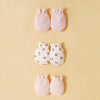 3 Sets of Baby Girls Hats and Gloves 100% Cotton Soft and Comfortable Preventing Scratches On The Face Fashionable Simple 3