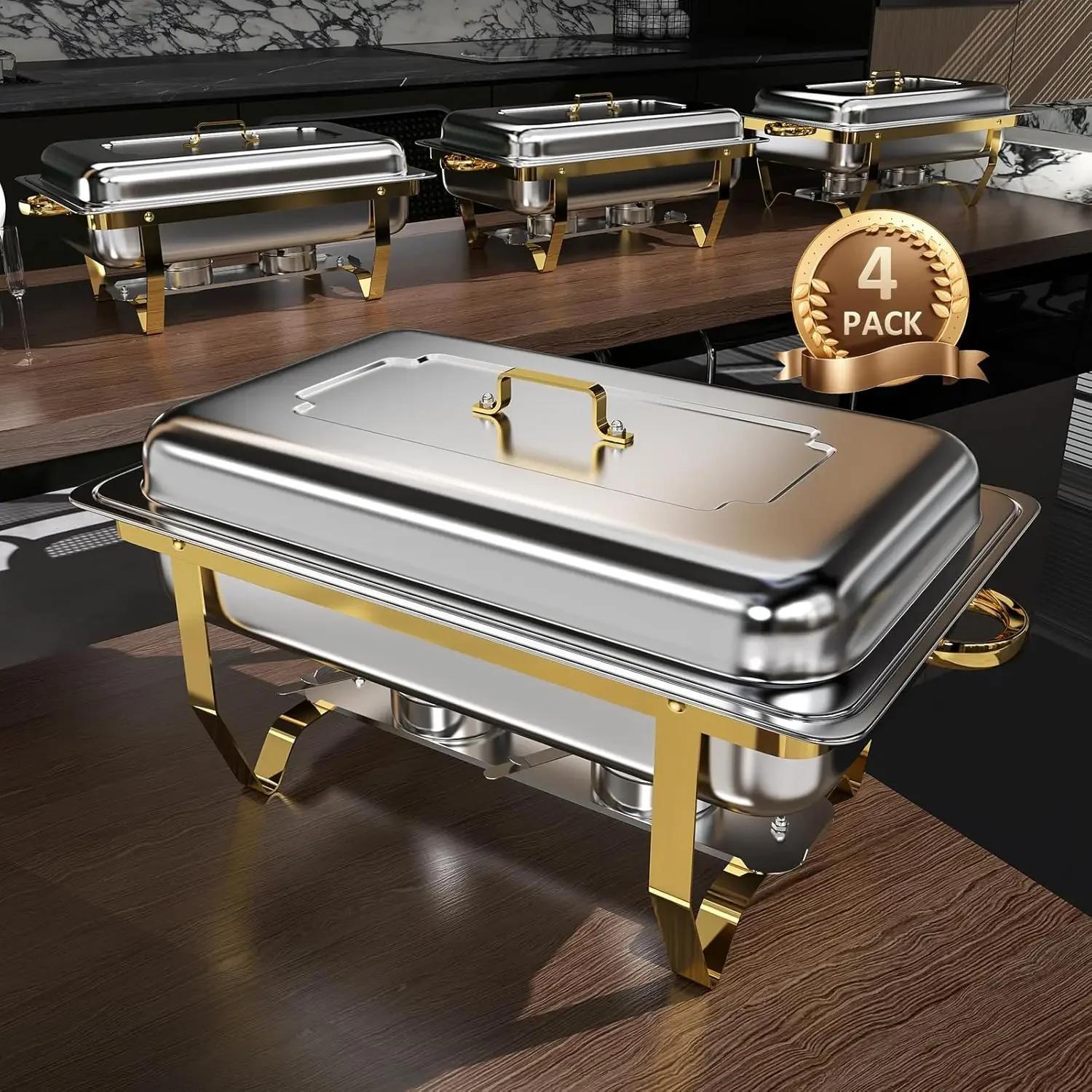 Chafing Dish Buffet Set 4 Pack, 8QT High Grade Chafing Dishes for Buffet, Chafers and Buffet Warmers Sets for Birthday, Wedding,