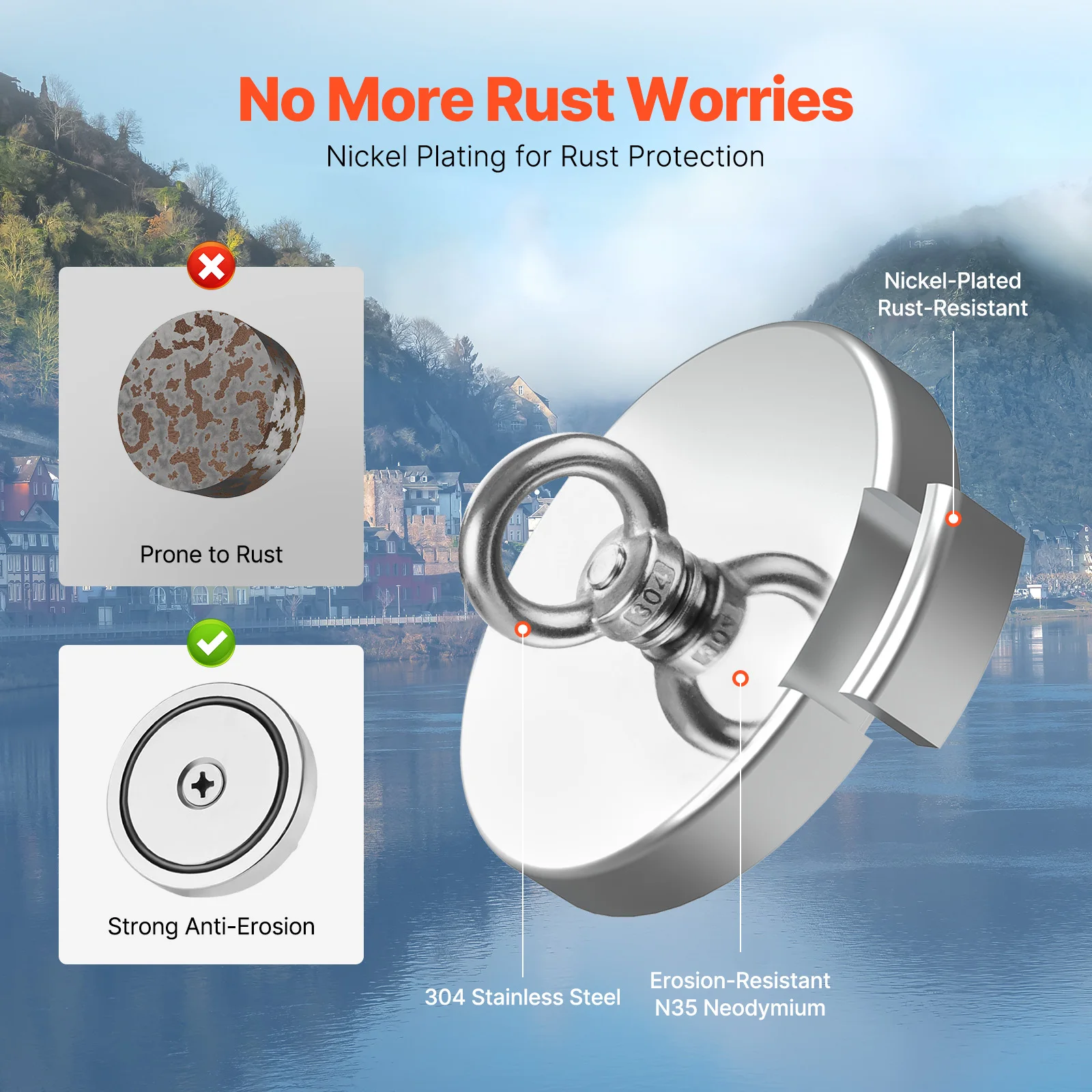VEVOR Fishing Magnet Pulling Force Super Strong Neodymium Fishing Magnet Rare Earth with Handle Diameter