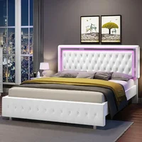 Queen Bed Frame, Velvet Upholstery, Headboard and Footboard with LED Lights, No Spring Mattress Required, Platform Bed Frame 1