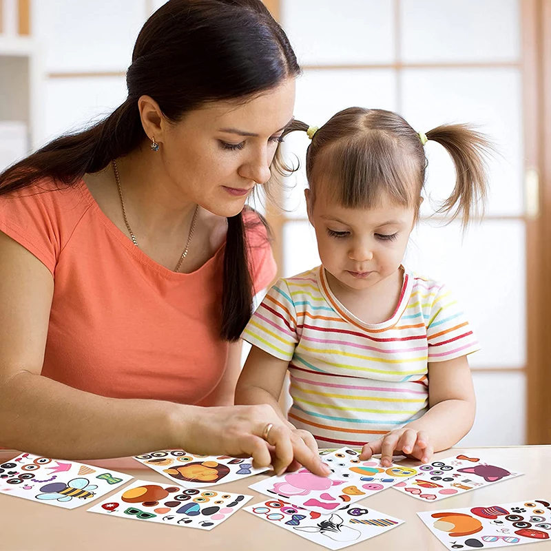 12 Blatt Kinder DIY Puzzle Aufkleber Spiele 12 Tiere Gesicht lustig montieren Puzzle Aufkleber Kinder Lernspiel zeug Jungen Mädchen Geschenke – Detail 4