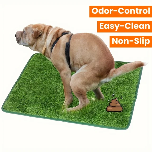 FUKUCHONG Washable Artificial Grass Dog Potty Trainer - Small to Large Size, Durable EVA Material, Green & Yellow Design for Ind 2