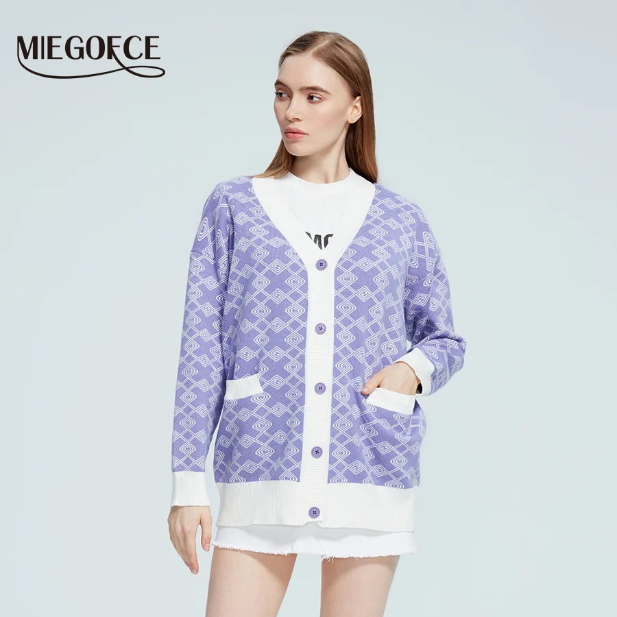 

MIEGOFCE Autumn Winter New Women's V-Neck Knitted Cardigan Printed Tops Fashion Button Lady Long Sleeve Sweater 2022AW001