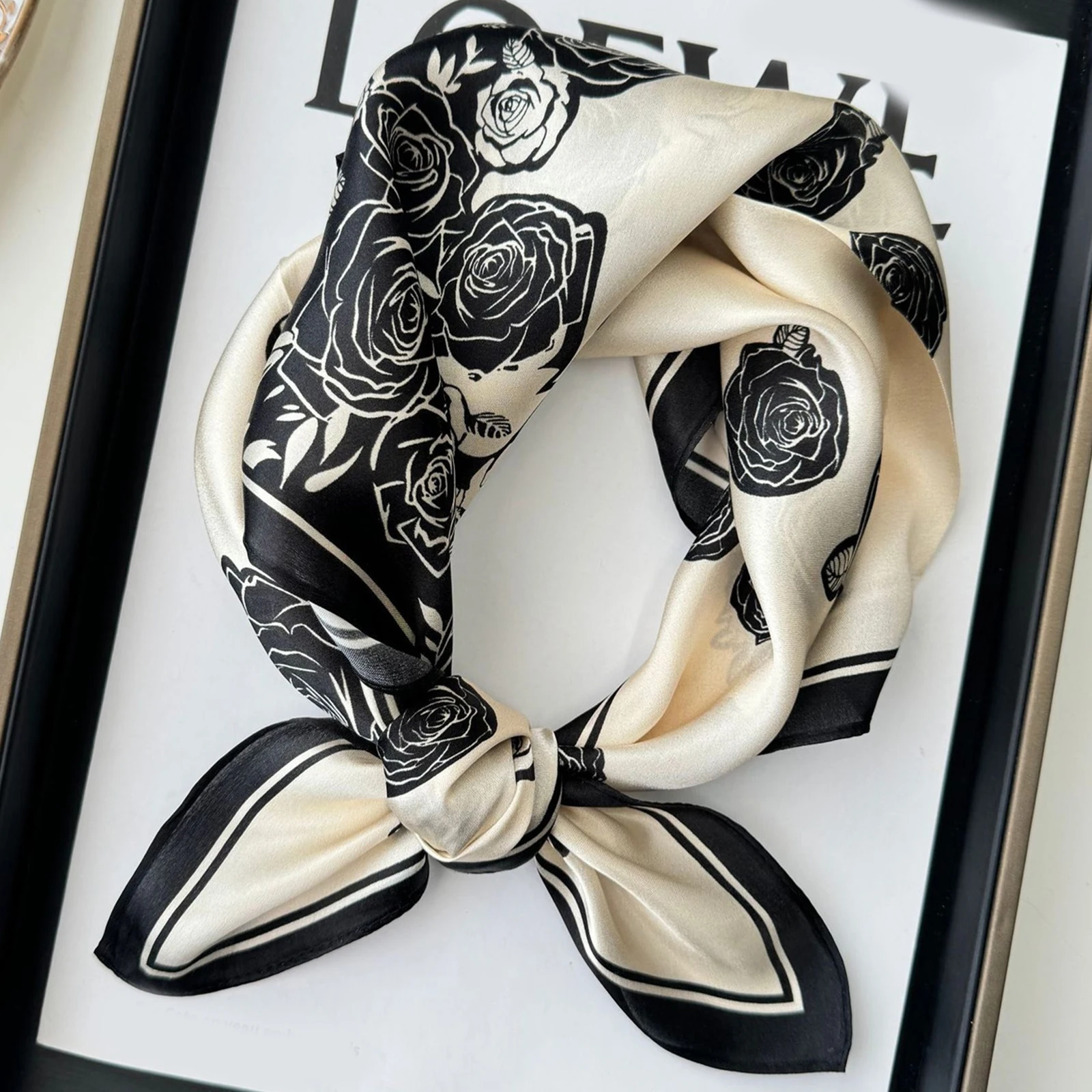 Women New Style Square Headscarf Luxury Sunscreen Beach Kerchief Popular Design 70X70CM Silk Hijab 2023 The Four Seasons Scarves 6